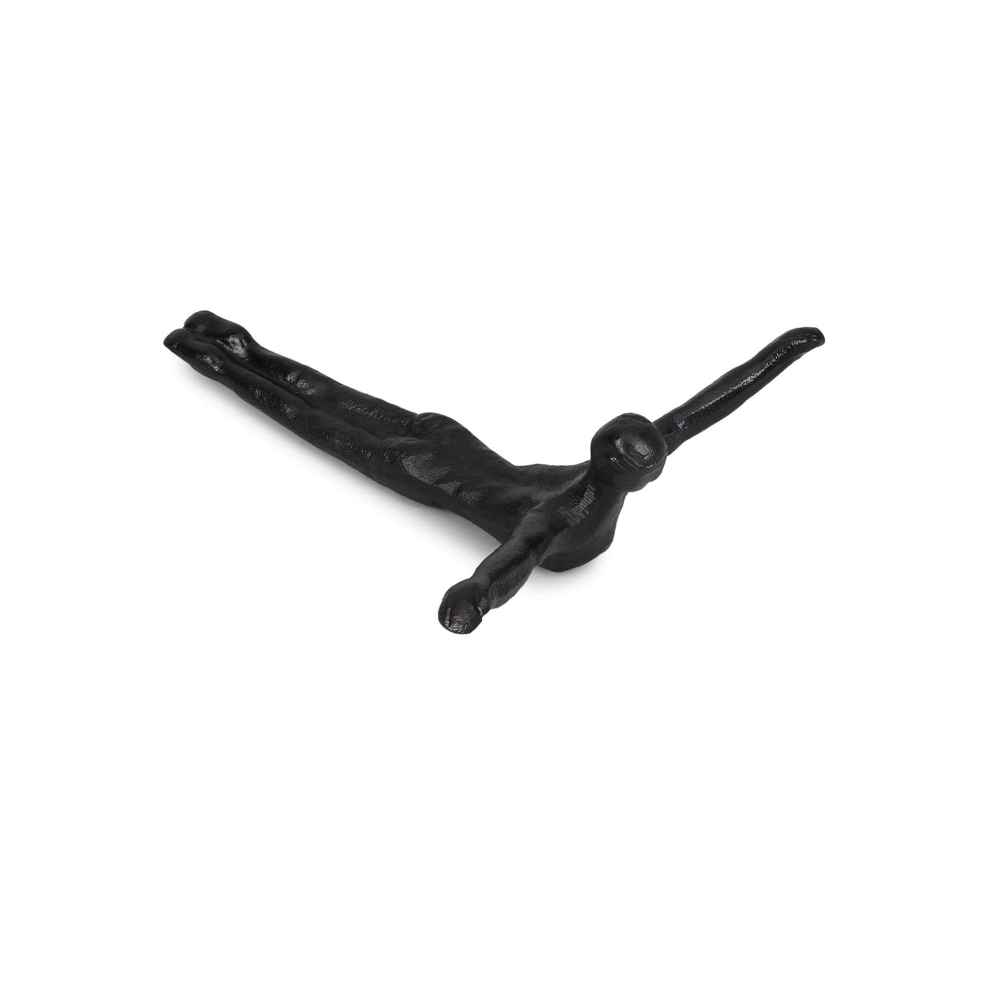 Black metal hook on a white background