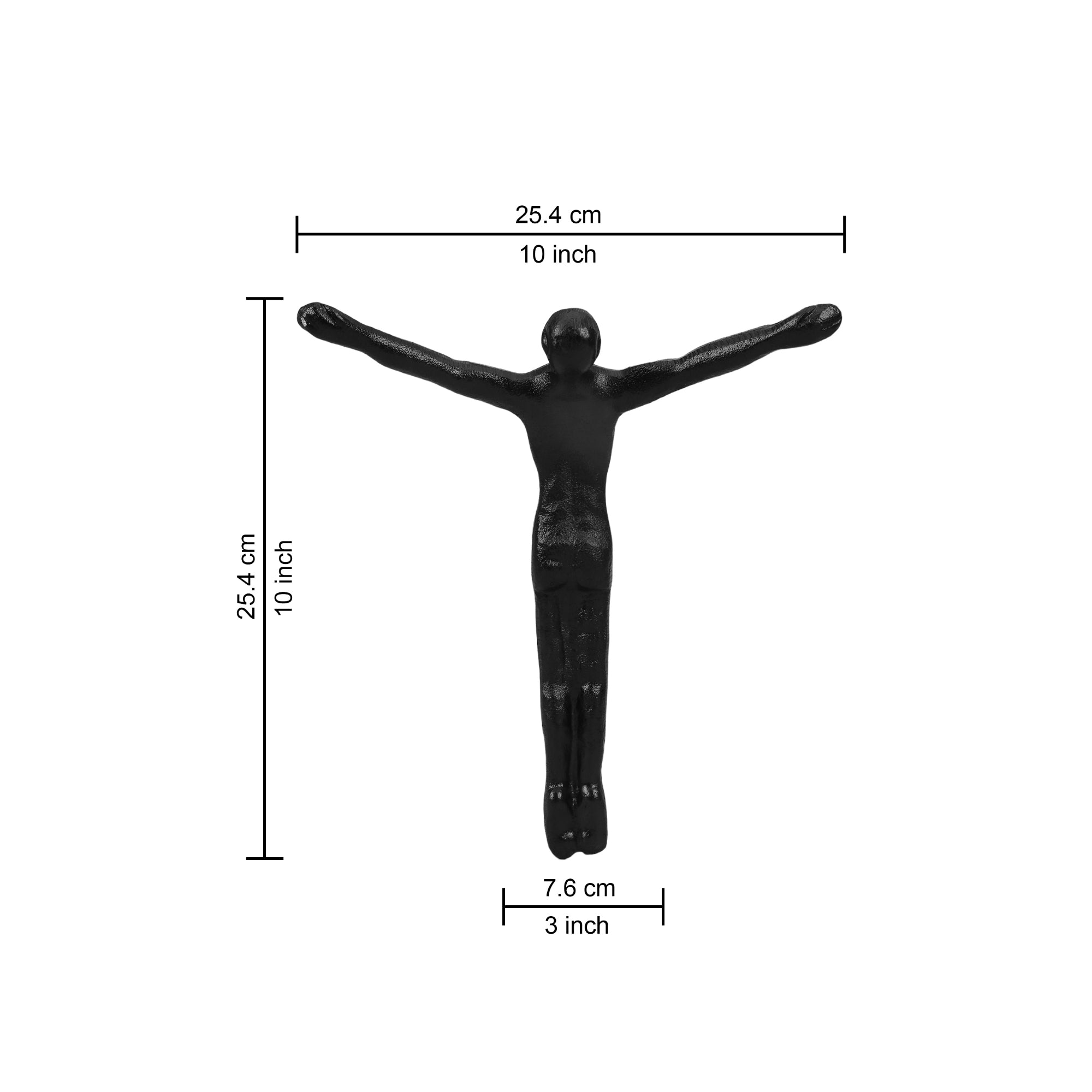 Black crucifix with measurements on a white background
