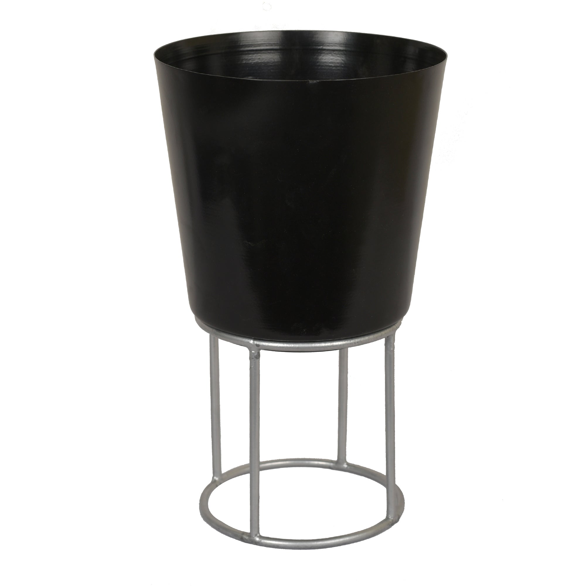 Black Planter with Metal Riser 9.6 inches