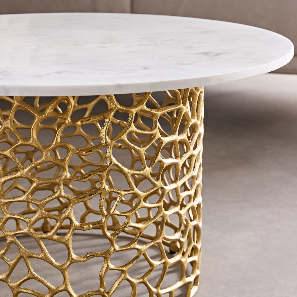 Premium Genuine Marble Top Coffee Table with Golden Aluminum Casting Base