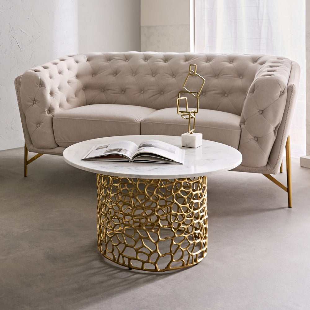 Premium Genuine Marble Top Coffee Table with Golden Aluminum Casting Base