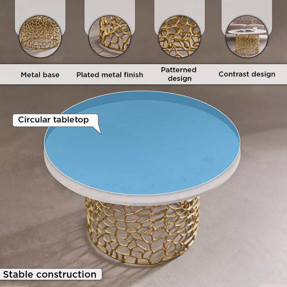 Premium Genuine Marble Top Coffee Table with Golden Aluminum Casting Base