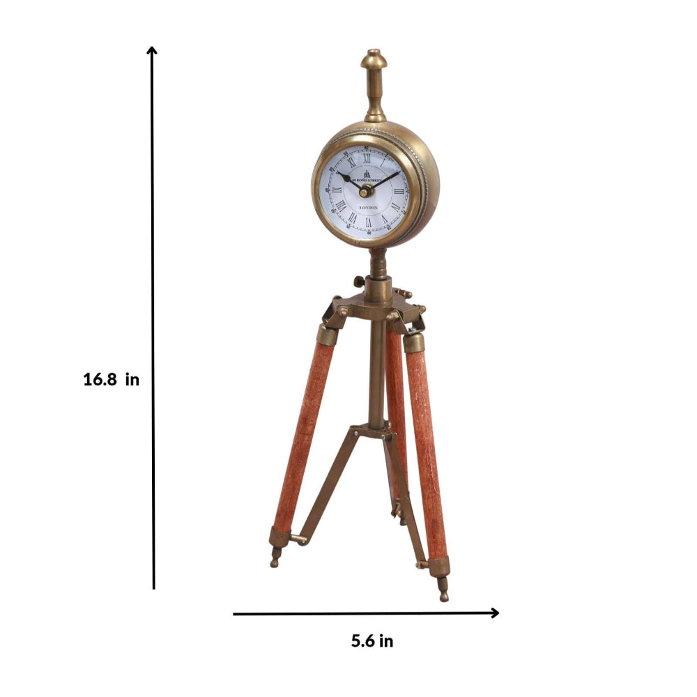 Vintage Antique Brass Finish Tripod Table Clock