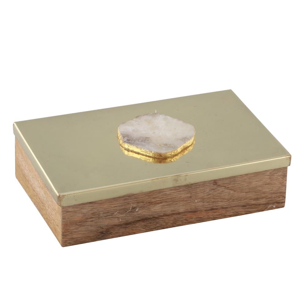 Manor House Metal and Wood Decorative Box with Agate Top (Gold Finish)