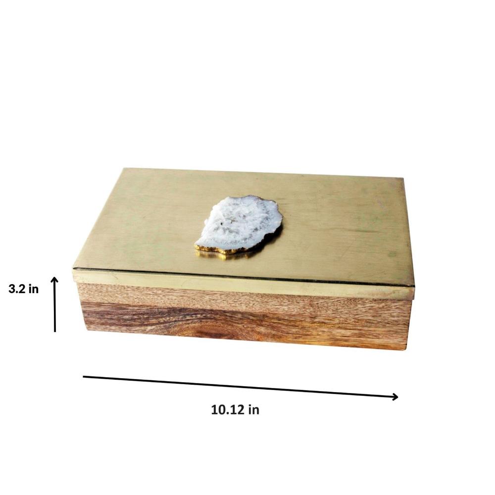 Manor House Metal and Wood Decorative Box with Agate Top (Gold Finish)