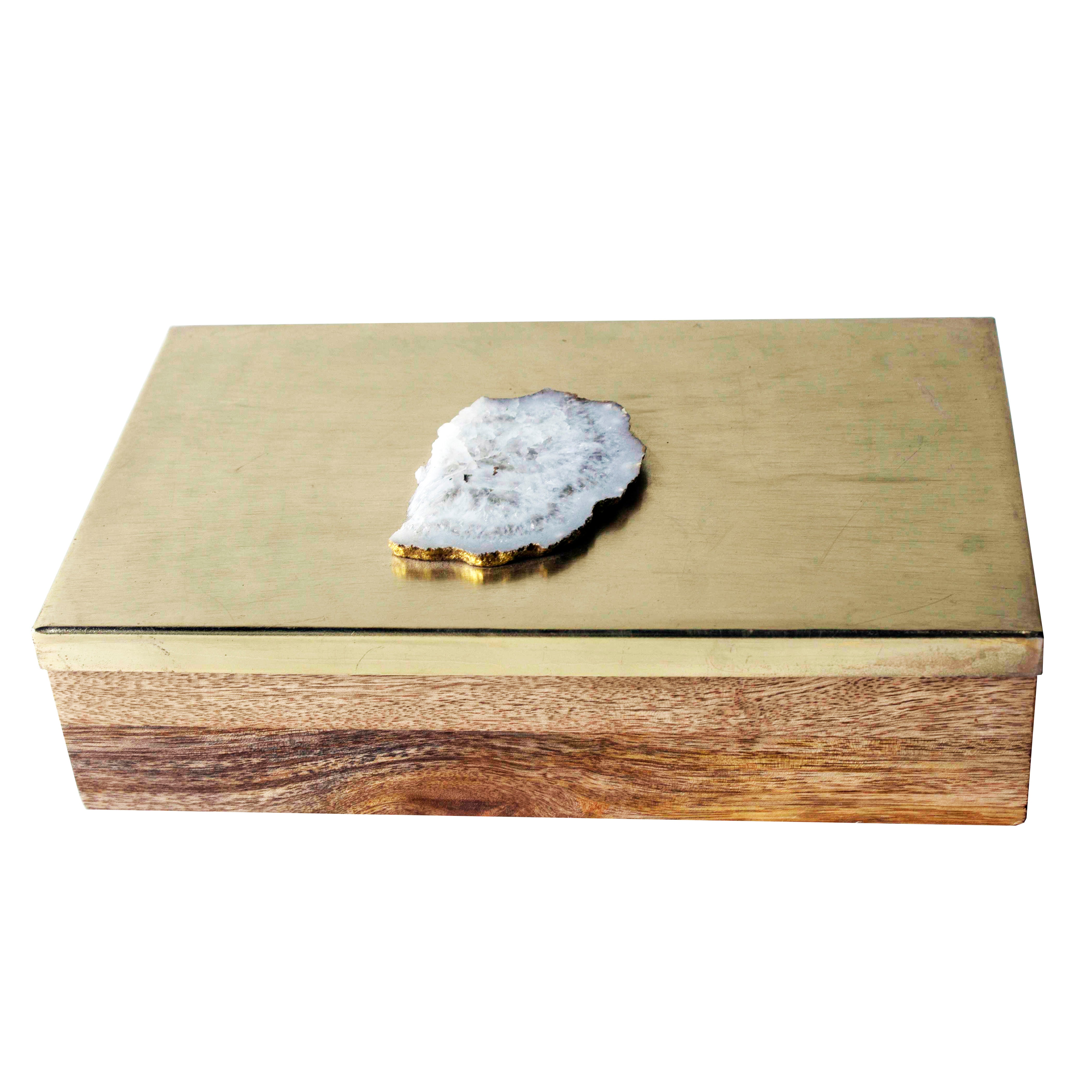 Metal and Wood Decorative Box with Agate Top