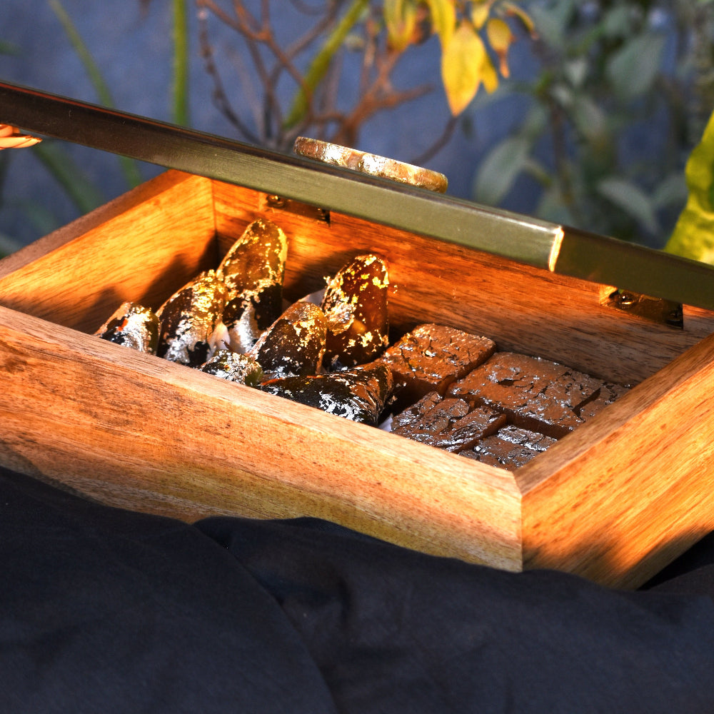 Metal and Wood Decorative Box with Agate Top (Gold Finish)