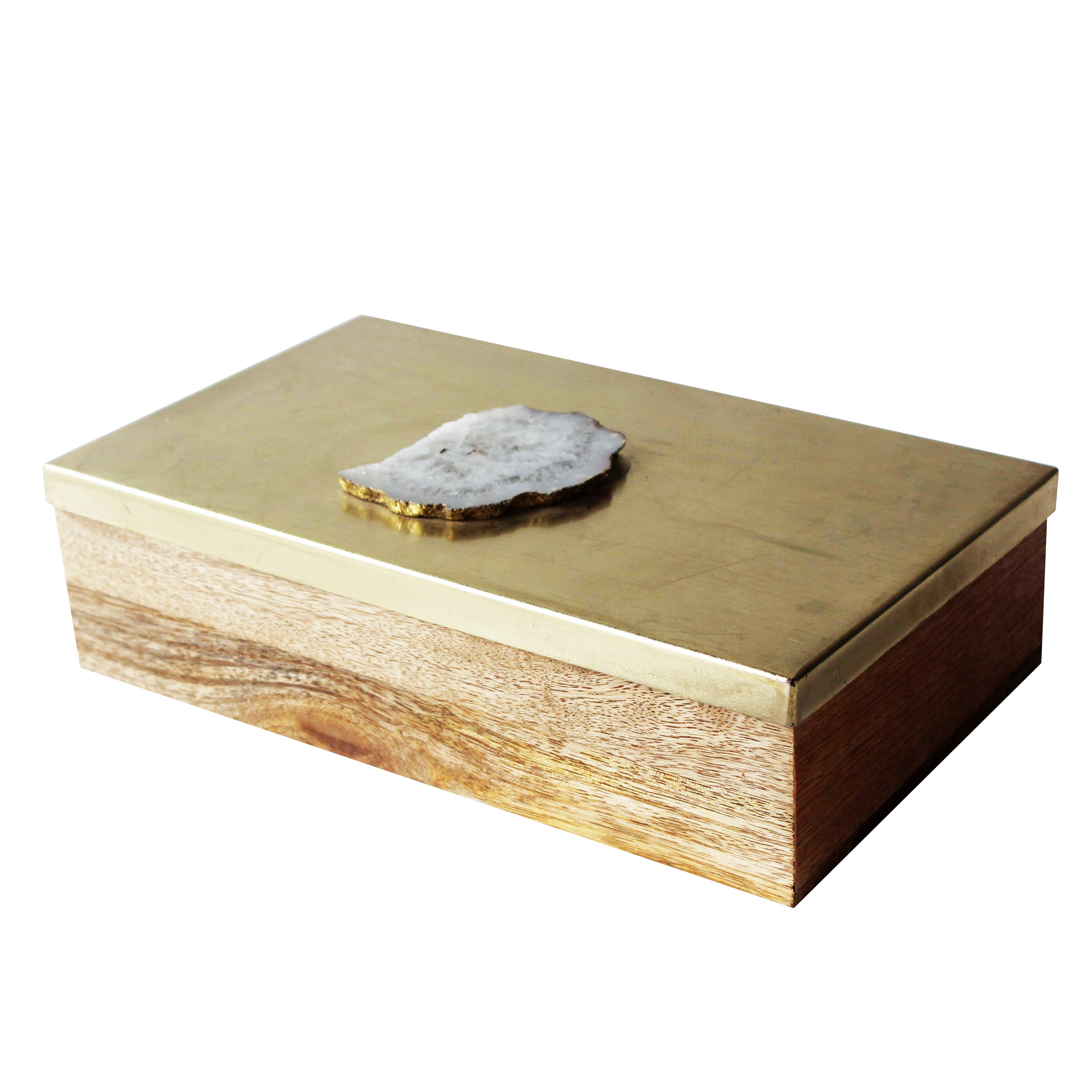 Metal and Wood Decorative Box with Agate Top