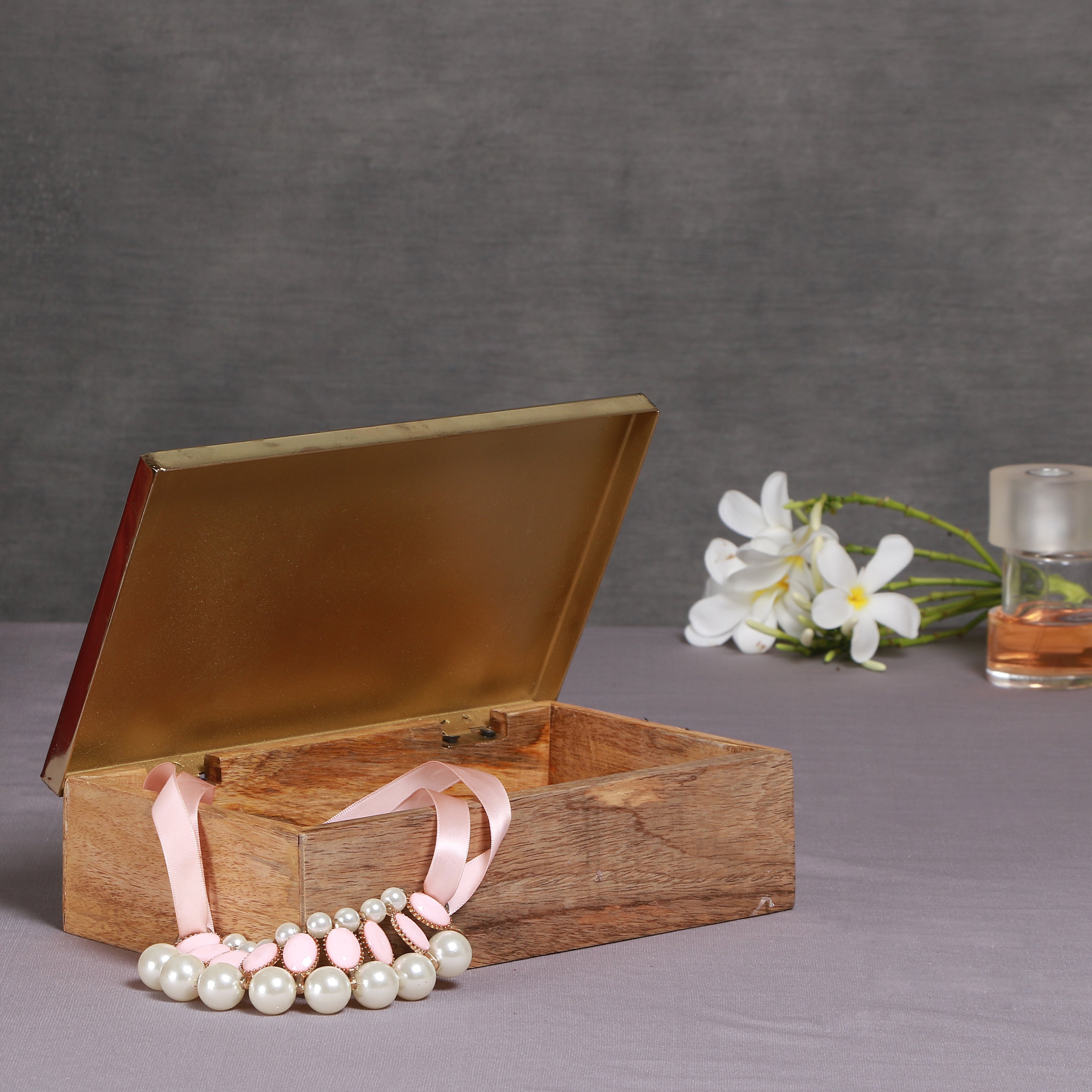 Metal and Wood Decorative Box with Agate Top