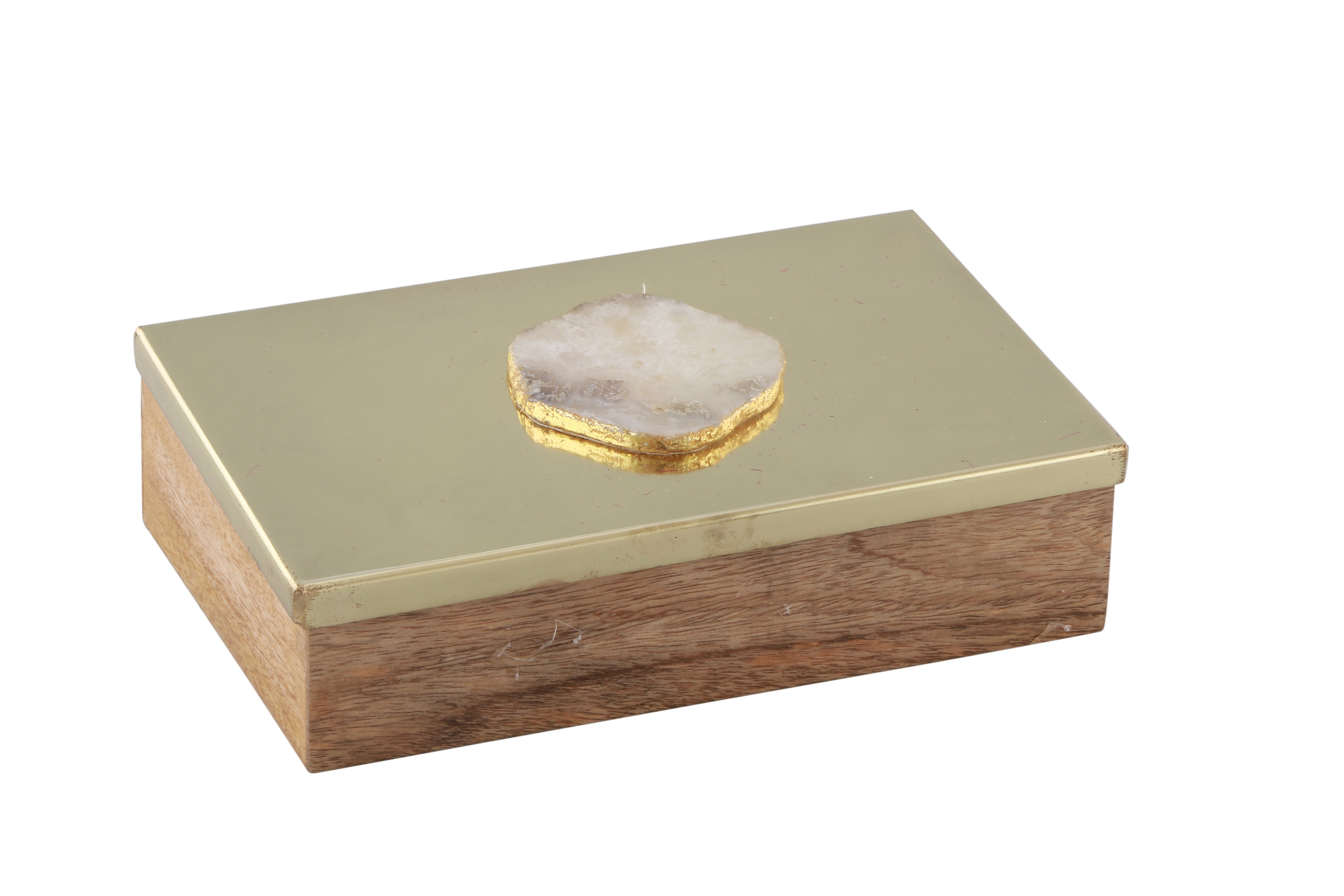 Metal and Wood Decorative Box with Agate Top