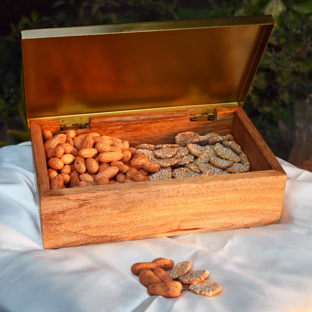 Metal and Wood Decorative Box with Agate Top (Gold Finish)