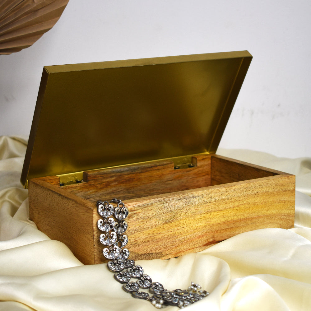 Metal and Wood Decorative Box with Agate Top (Gold Finish)