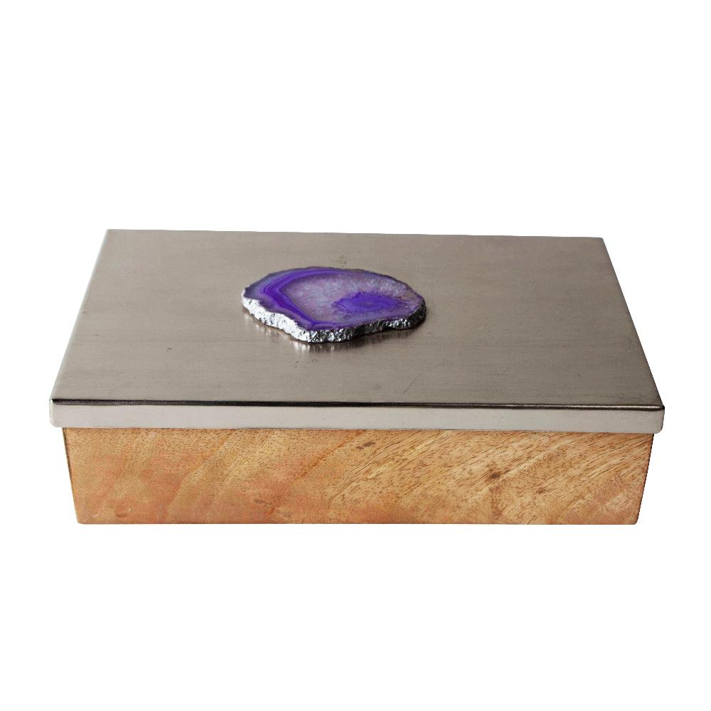 Manor House Metal and Wood Decorative Box with Agate Top (Silver Finish)