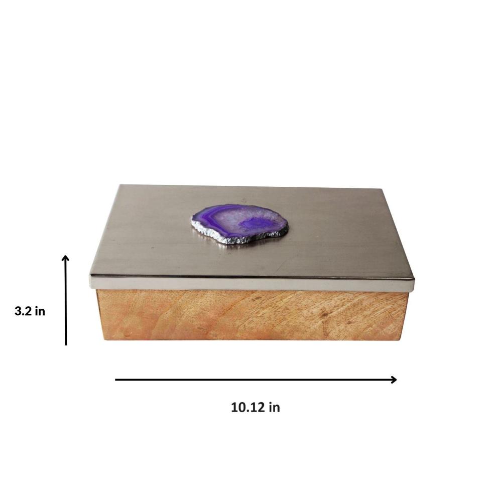 Manor House Metal and Wood Decorative Box with Agate Top (Silver Finish)