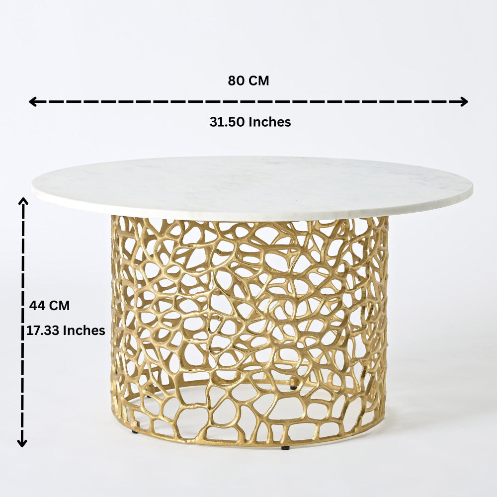 Premium Genuine Marble Top Coffee Table with Golden Aluminum Casting Base