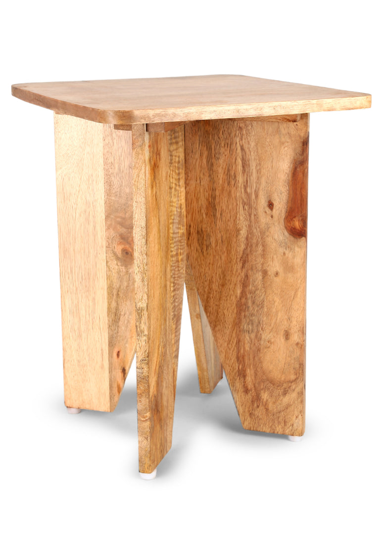 Aachman Mango Natural Finish Square End Table, 14 x 14 inches, handcrafted from sustainable mango wood with a smooth natural finish, suitable for various home decor styles