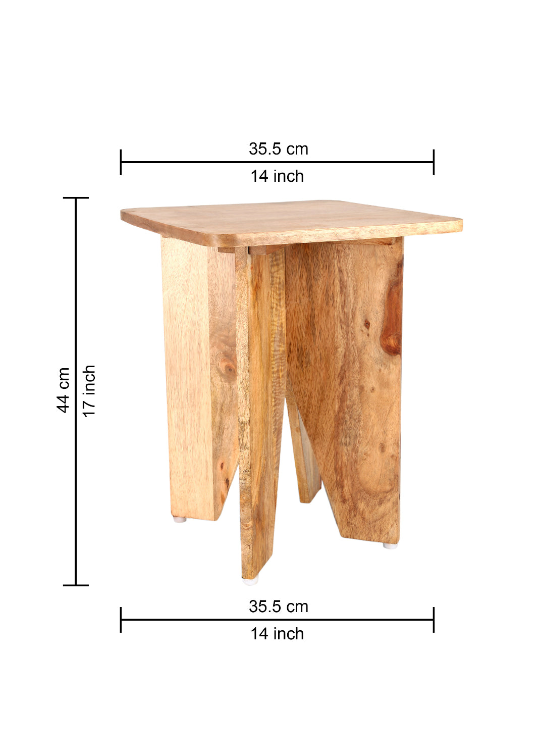 Aachman Mango Natural Finish Square End Table, 14 x 14 inches, handcrafted from sustainable mango wood with a smooth natural finish, suitable for various home decor styles