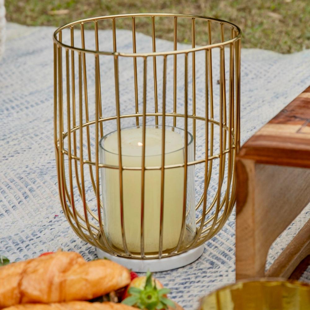 Manor House Wire Basket Pillar Candle Holder on Marble Base 9 inches tall