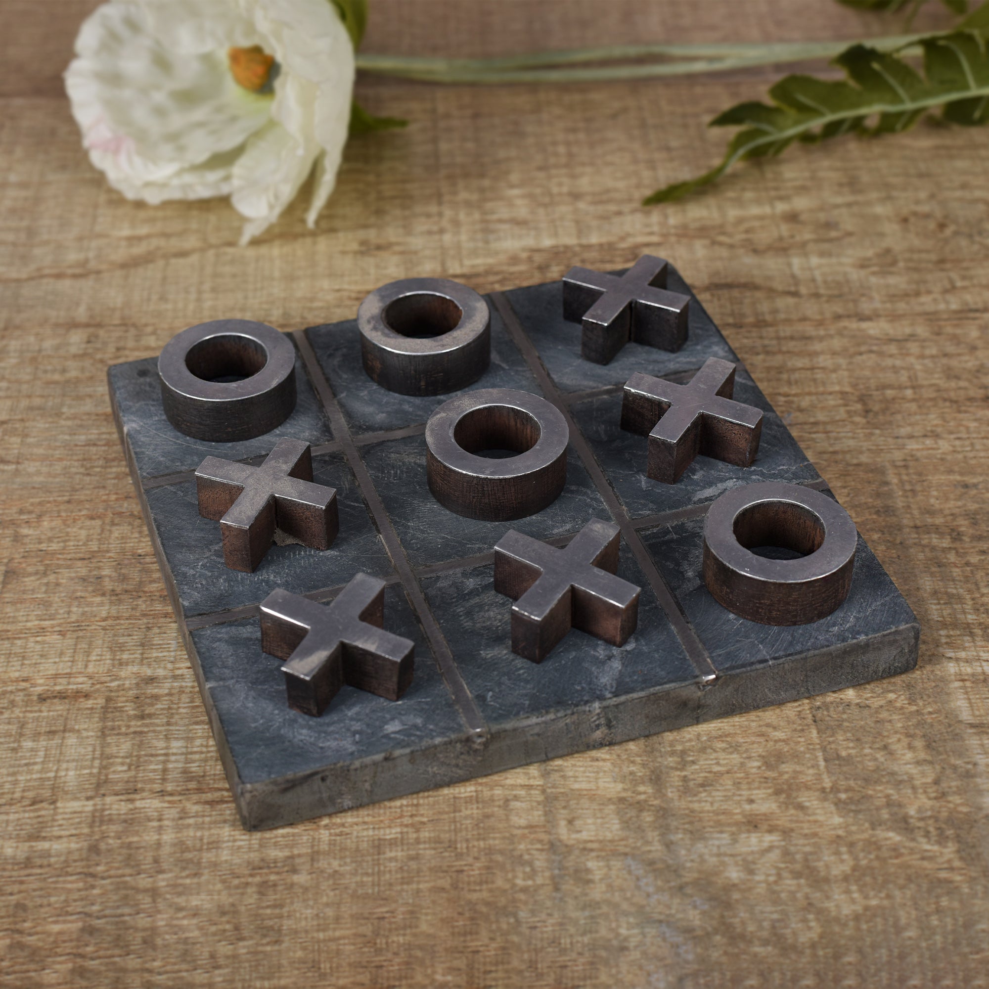 Tic Tac Toe Stone and Metal- Knots and Crosses - 6 inches