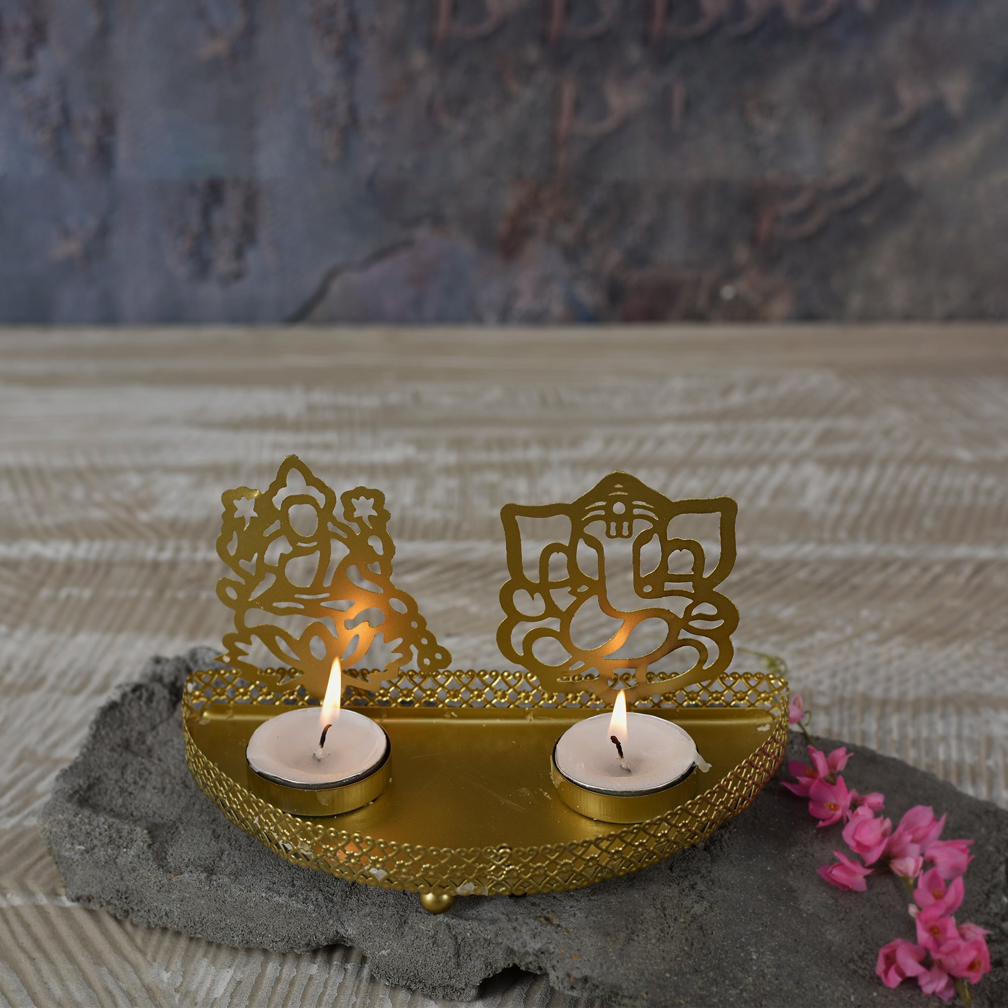 Roshni Lakshmi Ganesh Tealight Holder 4x7 inches