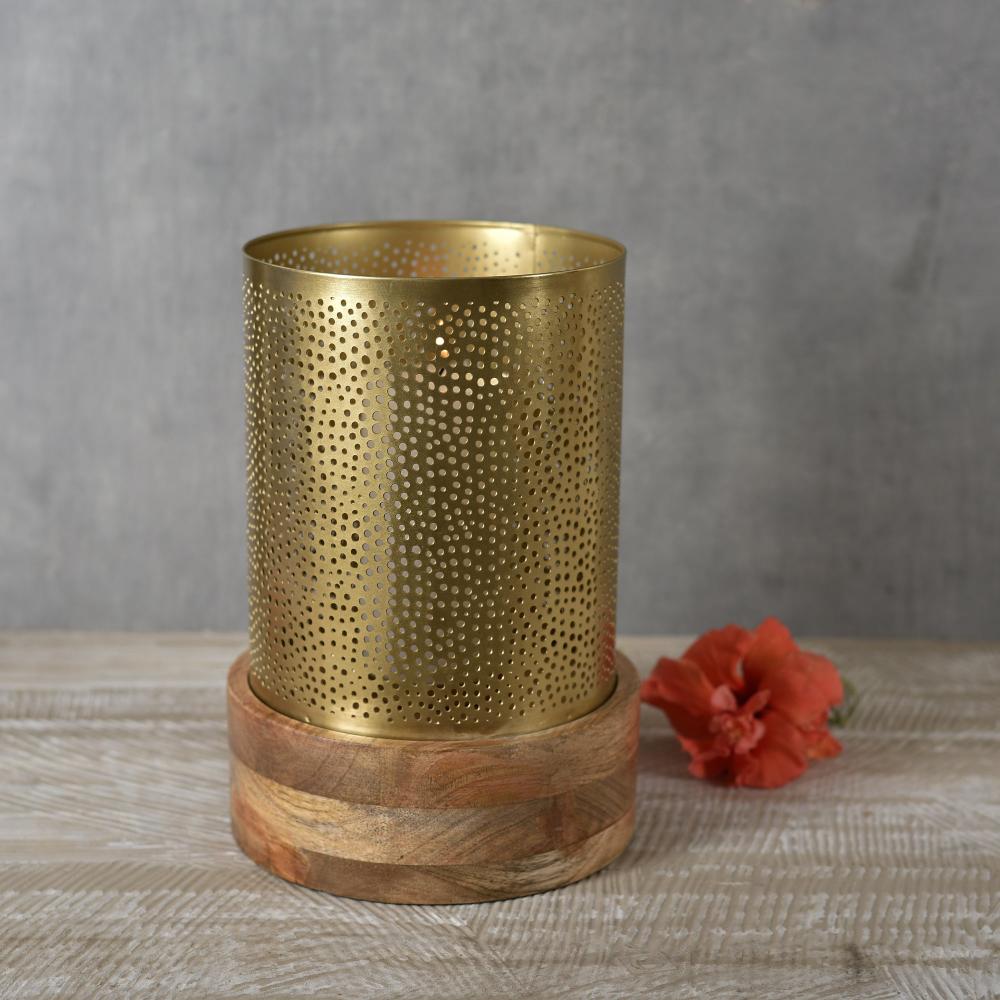 Manor House Roshni Jaali Candle Holder with Wooden Base 12 inches