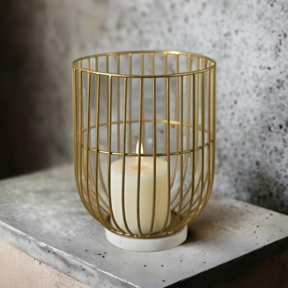 Manor House Wire Basket Pillar Candle Holder on Marble Base 9 inches tall