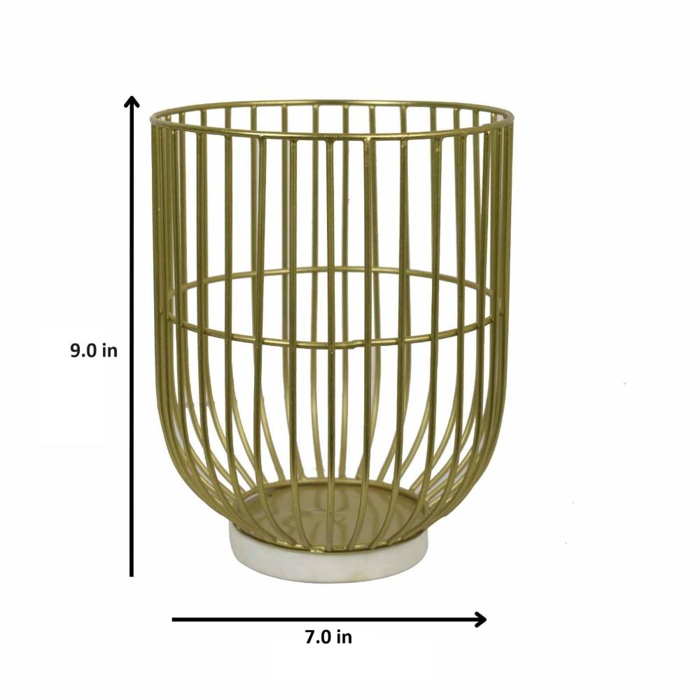 Manor House Wire Basket Pillar Candle Holder on Marble Base 9 inches tall