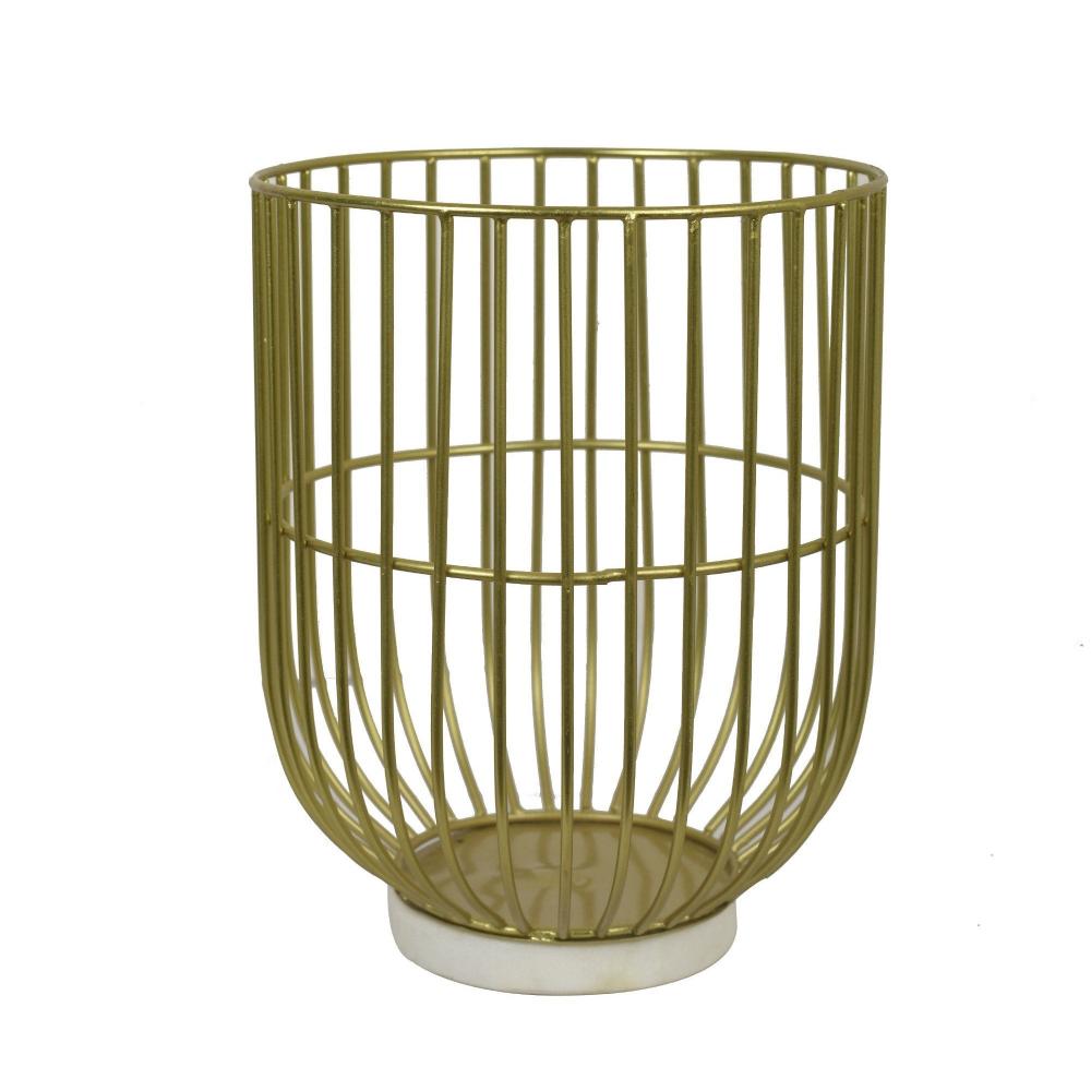 Wire Basket Pillar Candle Holder on Marble Base 9 inches tall