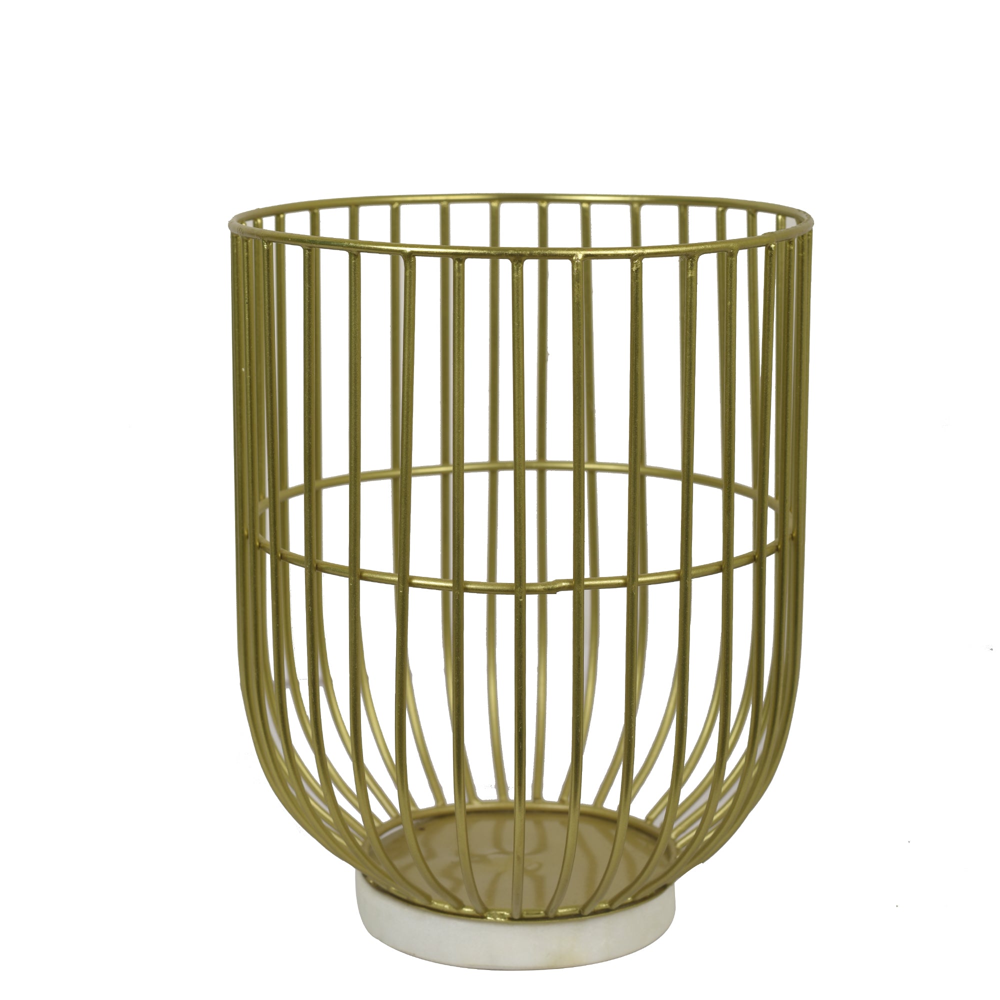Wire Basket Pillar Candle Holder on Marble Base 9 inches tall