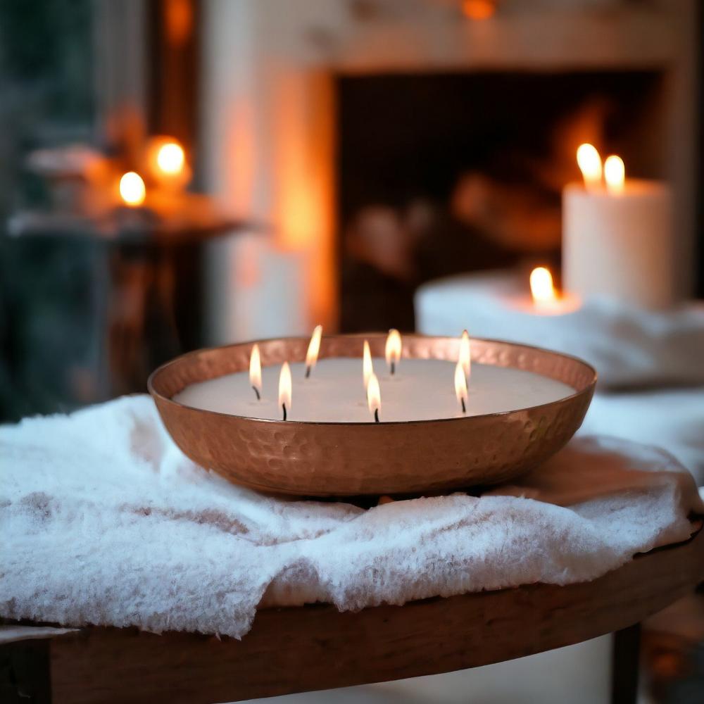 Manor House Roshni Scented Flovored Wax Filled Metal Bowl Urli Set of 4- 7 inches, 8 inches, 10 inches and 12 inches