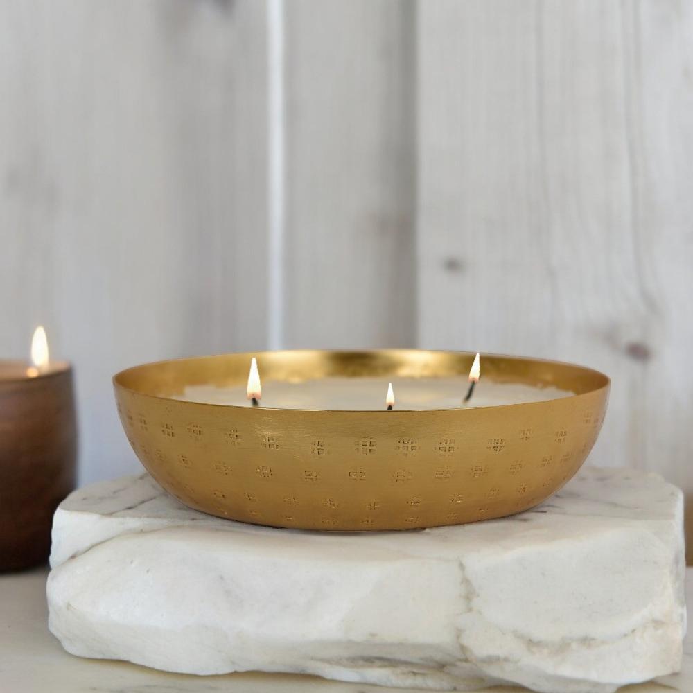 Manor House Roshni Scented Flovored Wax Filled Metal Bowl Urli Set of 4- 7 inches, 8 inches, 10 inches and 12 inches