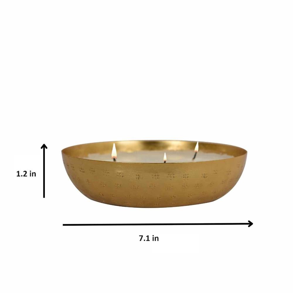 Manor House Roshni Scented Flovored Wax Filled Metal Bowl Urli Set of 4- 7 inches, 8 inches, 10 inches and 12 inches