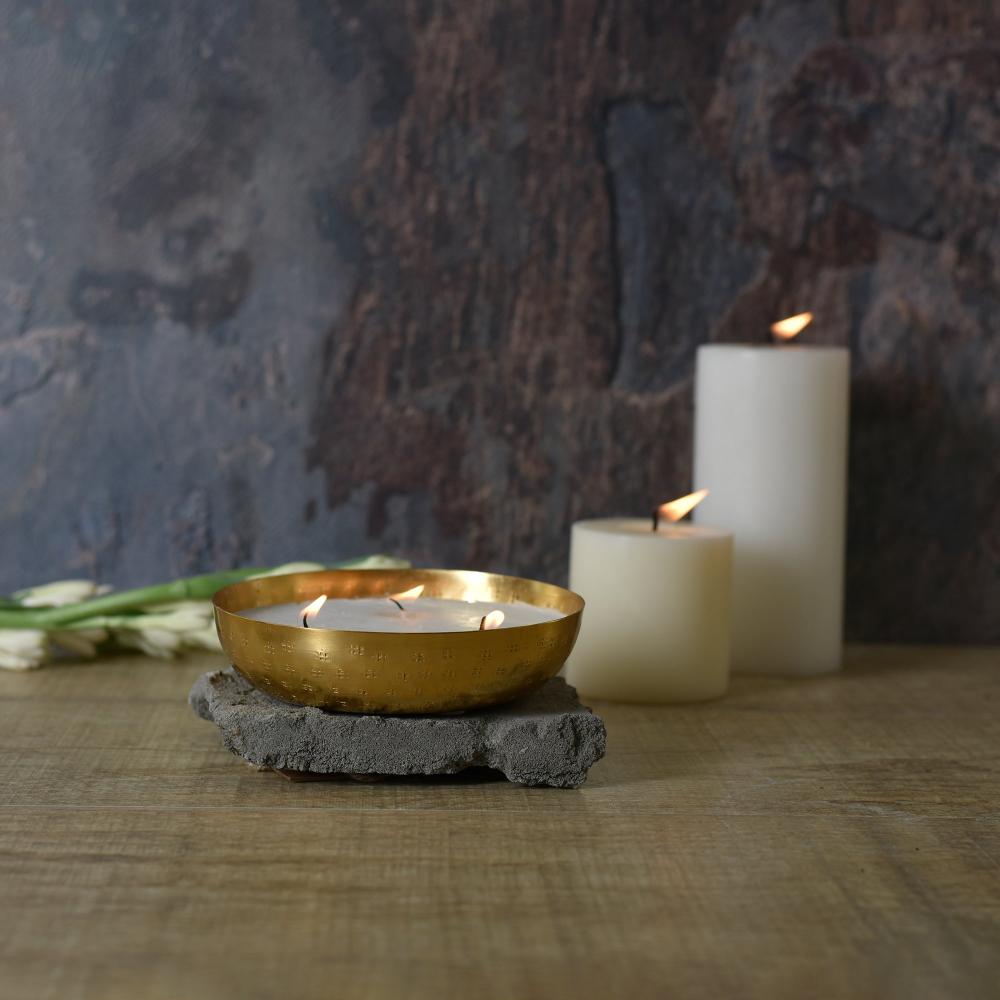 Manor House Roshni Scented Flovored Wax Filled Metal Bowl Urli 7 inches