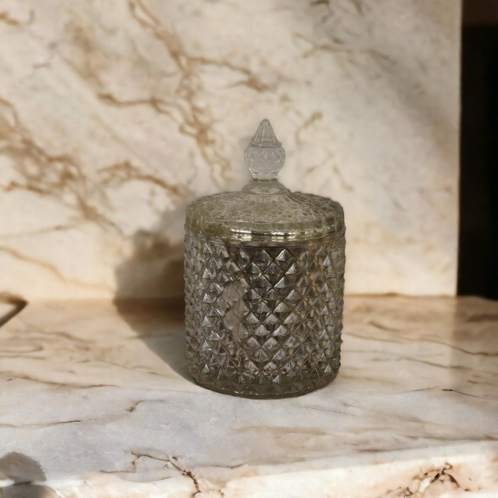 Manor House Roshni Diamond Shaped Glass Shiny Silver Finish Candle Holder