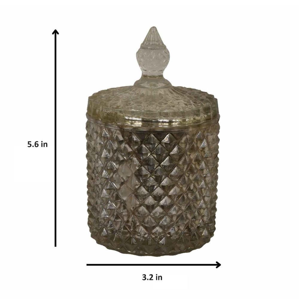 Manor House Roshni Diamond Shaped Glass Shiny Silver Finish Candle Holder