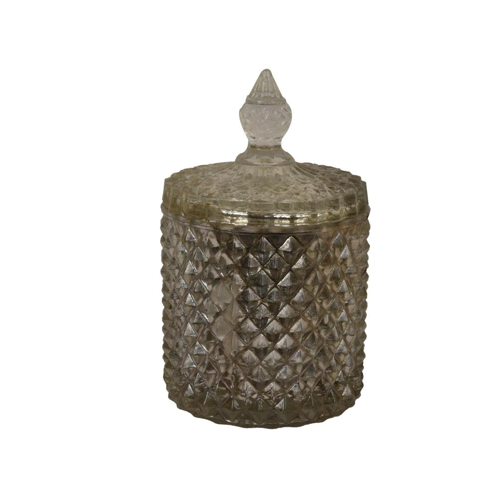Manor House Roshni Diamond Shaped Glass Shiny Silver Finish Candle Holder