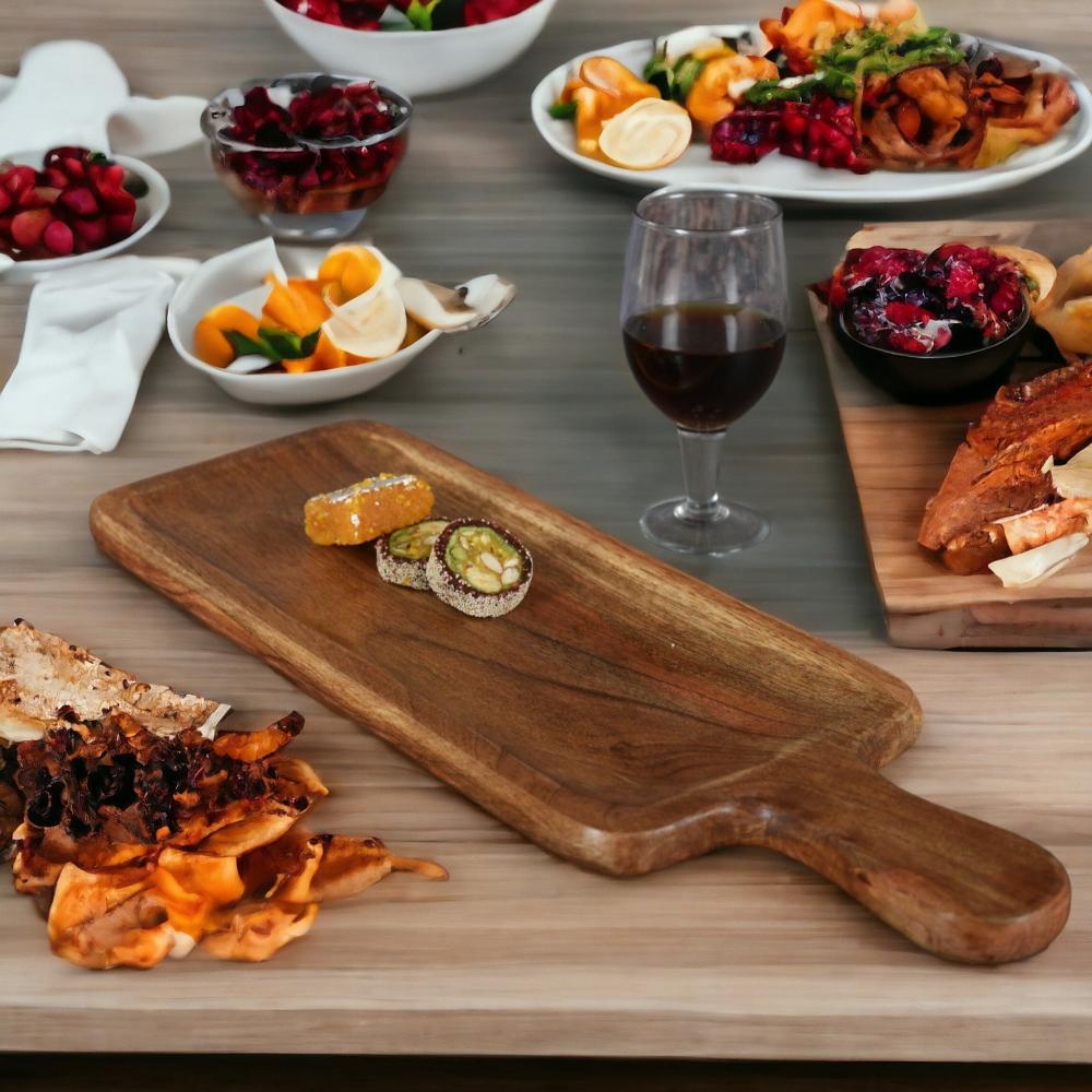 Manor House Aachman Wooden Rectangle Grooved Platter with Handle 17.5 inches