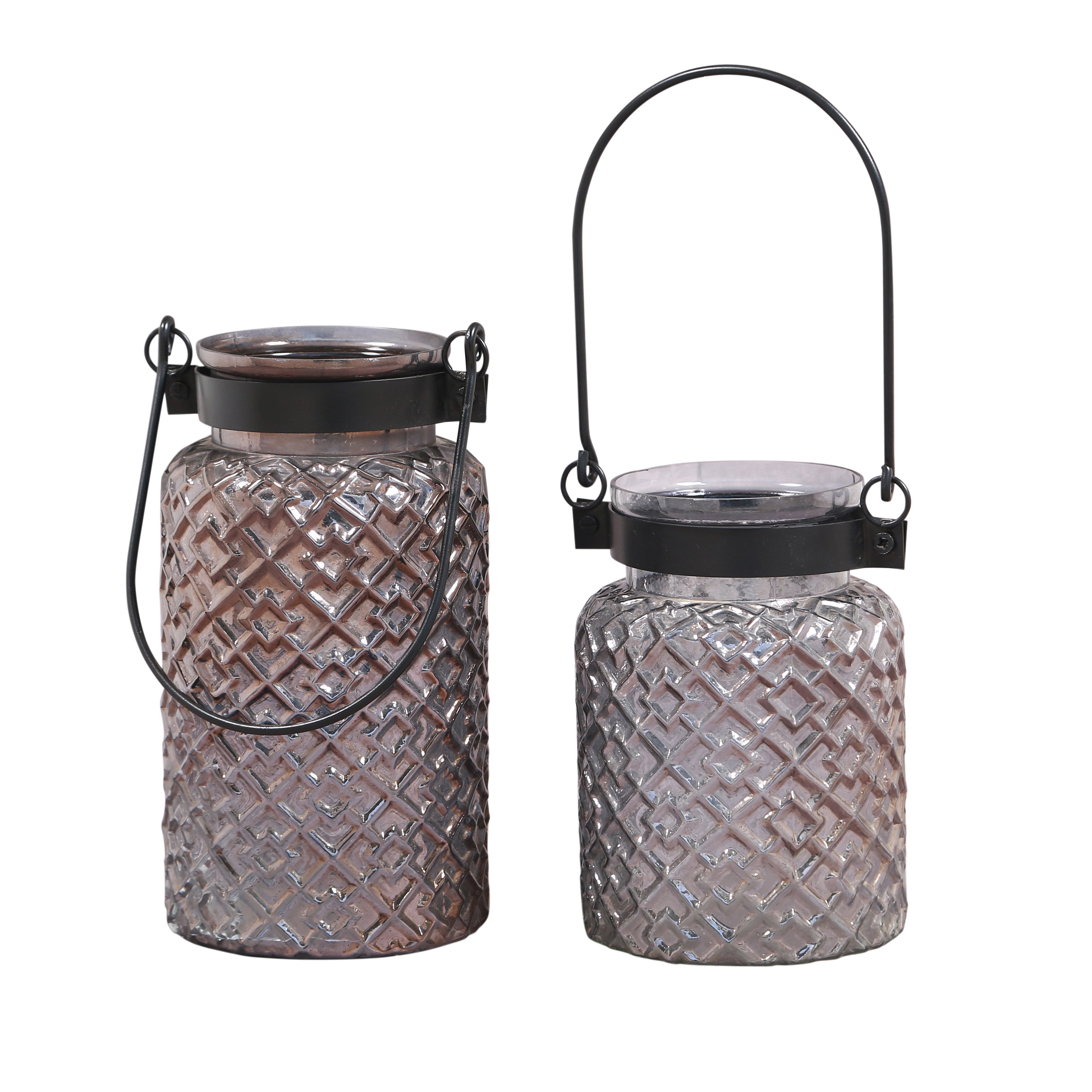 Roshni Patterned Glass Black Lustre Lantern Big 12 inch tall