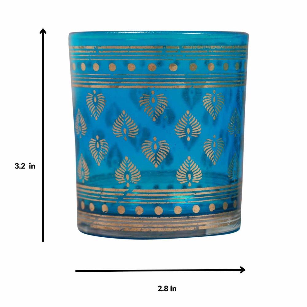 Manor House Tealight Glass Votives blue set of 2, 3inches tall