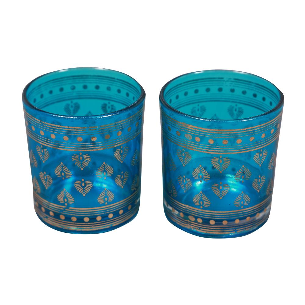 Manor House Tealight Glass Votives blue set of 2, 3inches tall