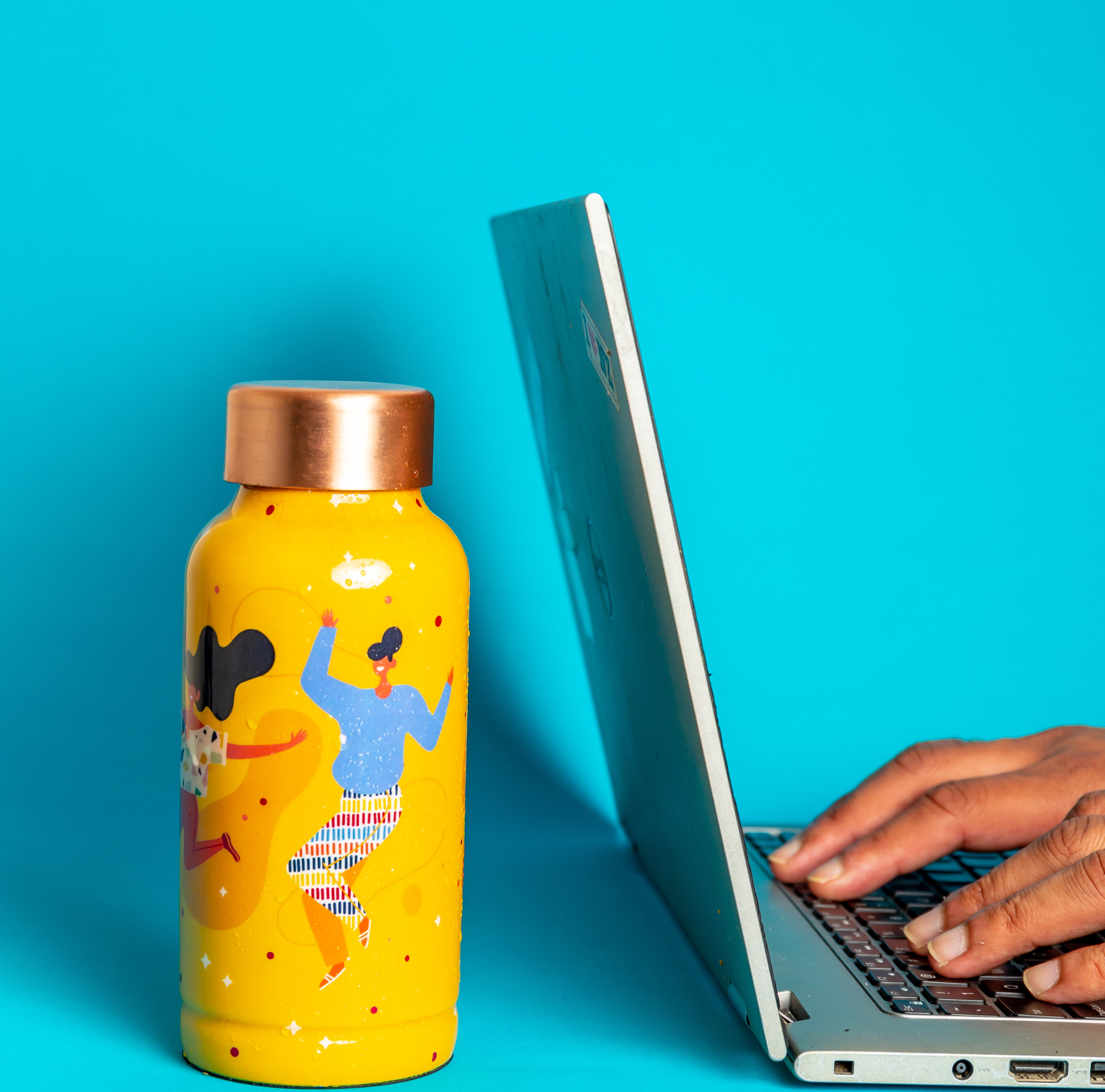 Udaan Yellow Printed Copper Bottle 500ml
