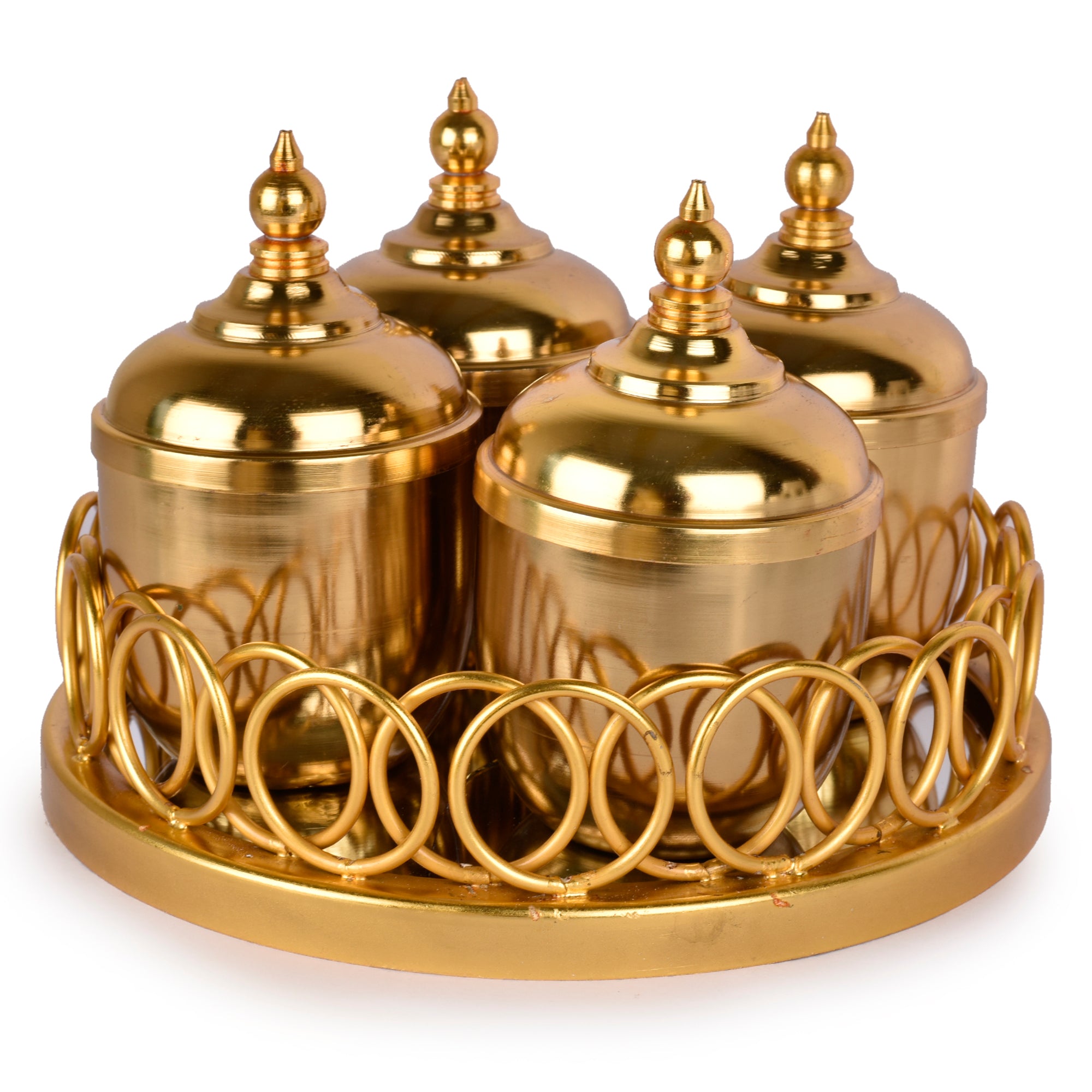 Ortis Tray With 4 Jars Gold Finish
