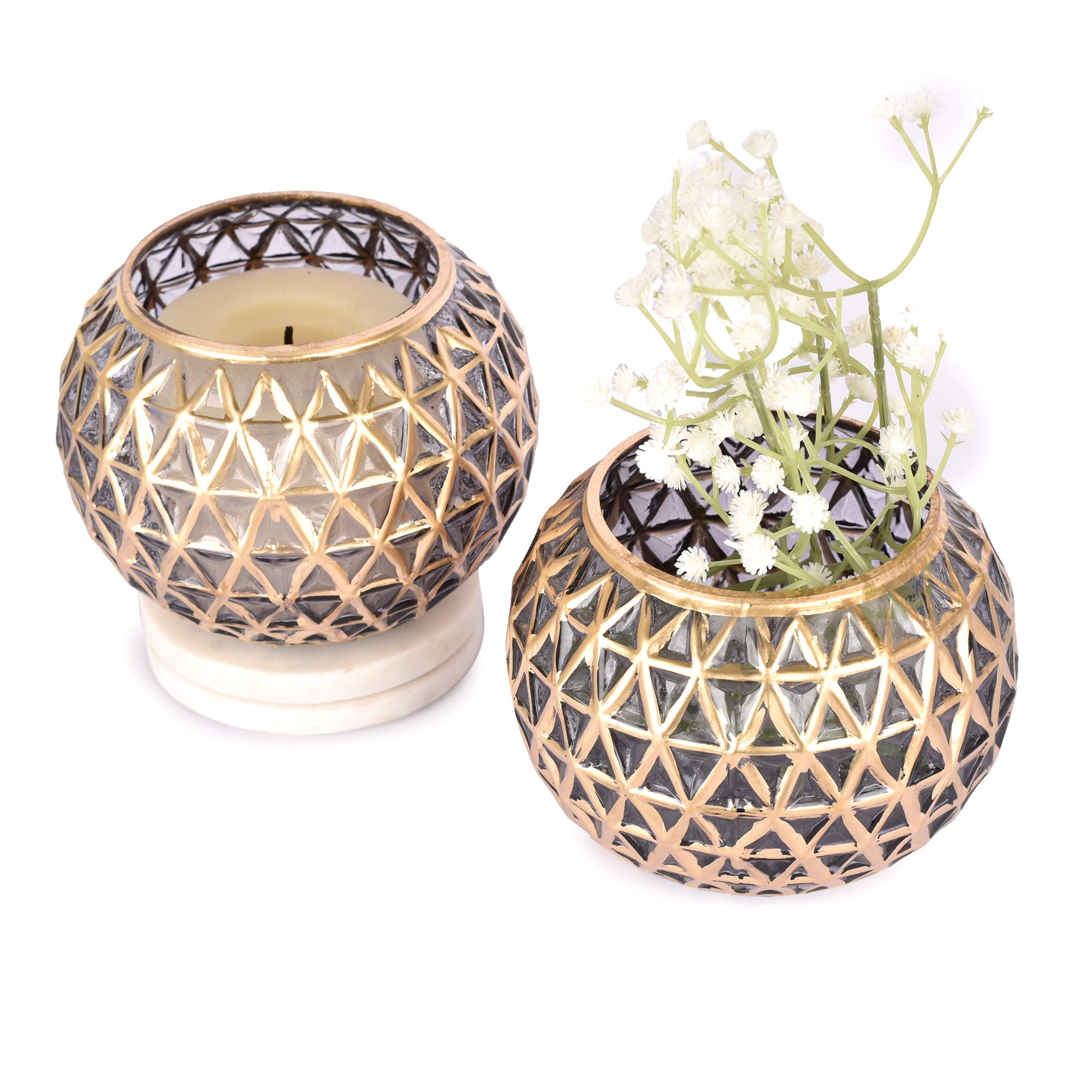 Grey Glass Votive Holder - Set of 2
