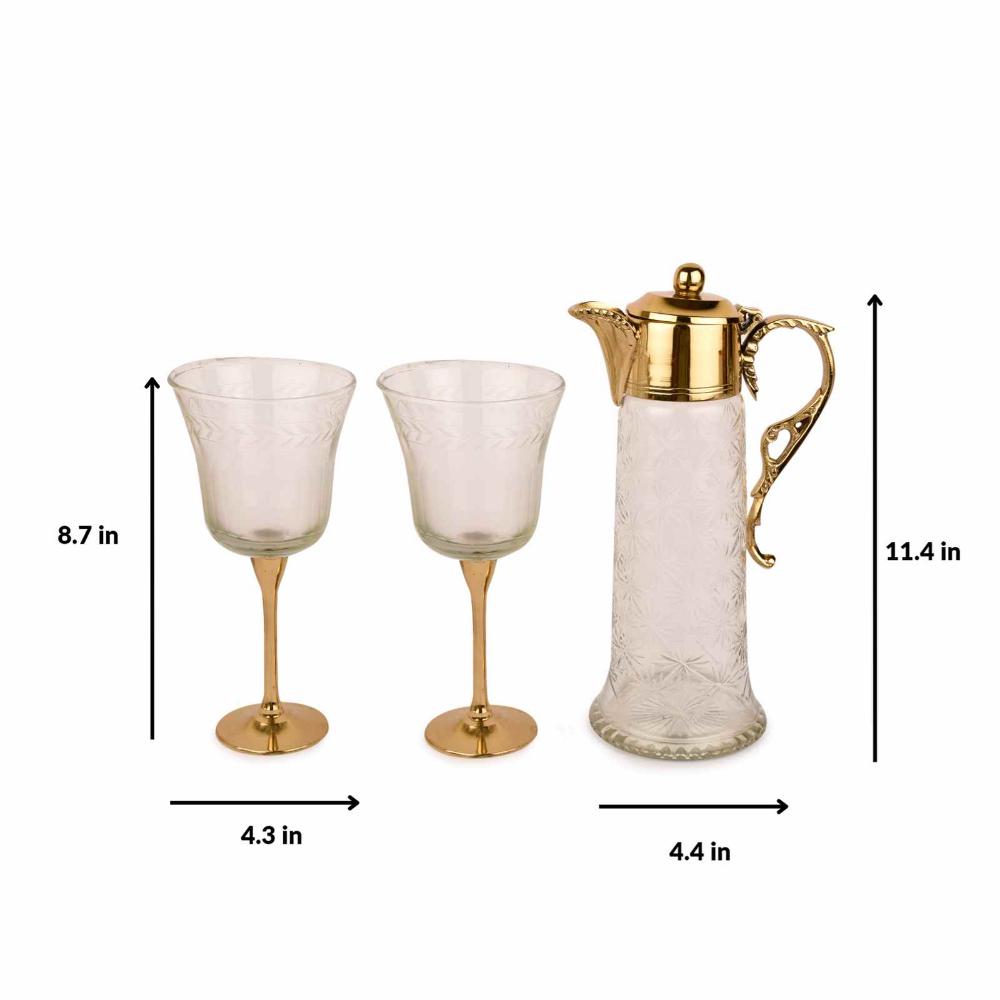 Manor House Neer Jug with 2 Sarod Goblets Gold Finish