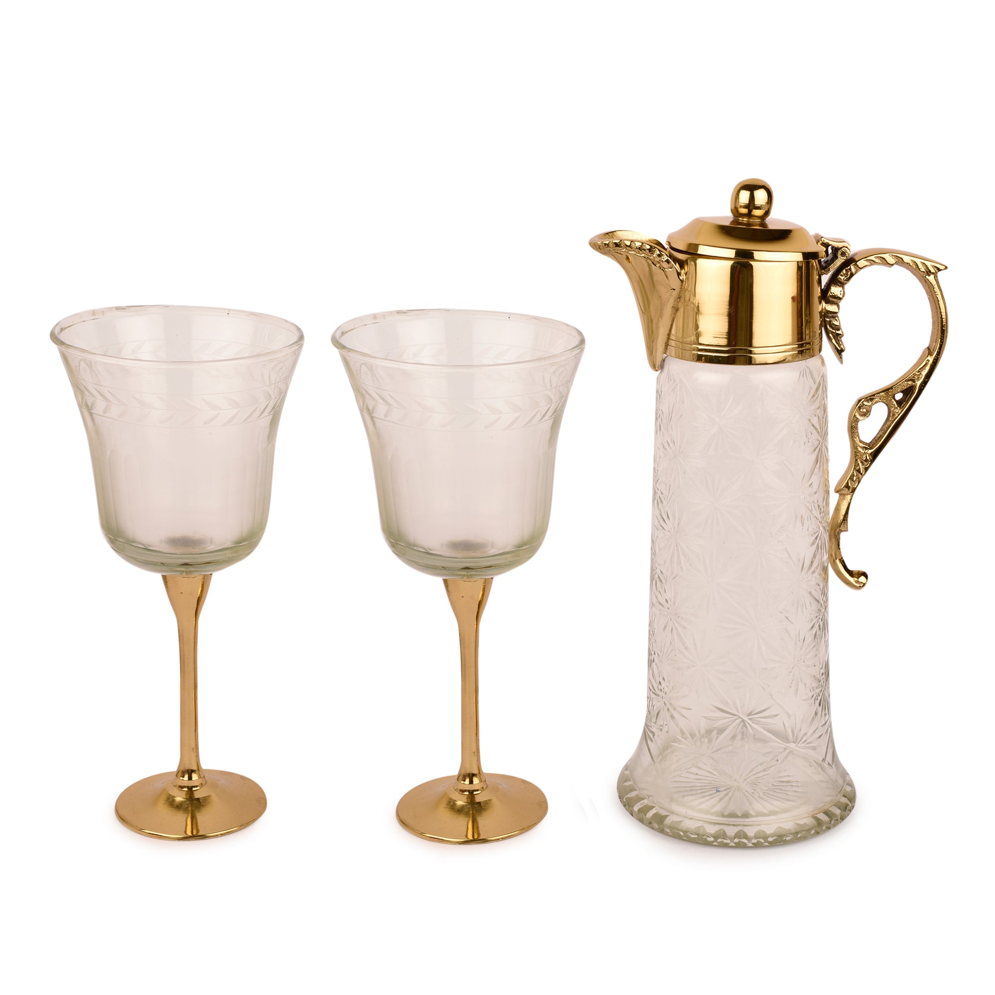 Neer Jug and 2 Sarod Goblets (Gold Finish) set