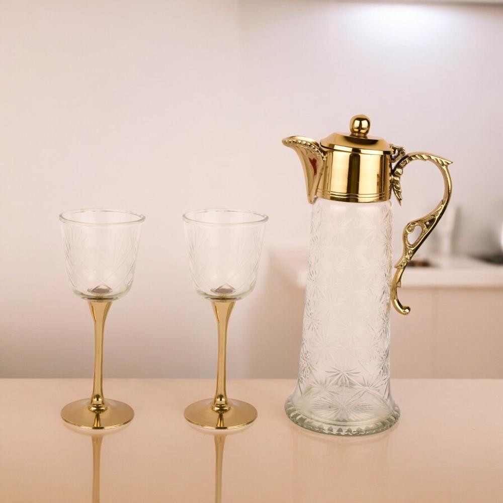 Manor House Neer Jug with 2 Sitar Goblets (Gold Finish)