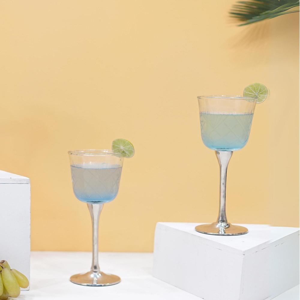 Manor House Sitar Brass Goblet Set of 2 (Nickel Finish)