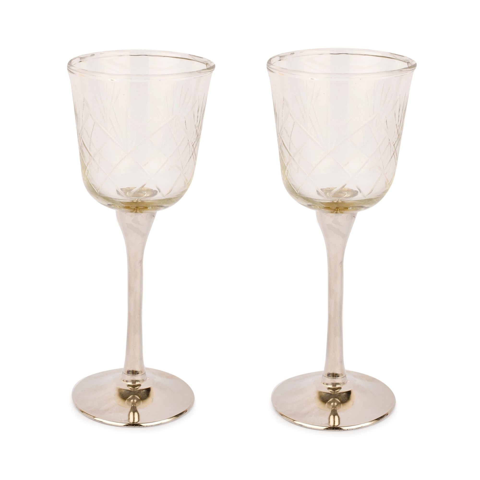 Sitar Brass Goblet Set of 2 (Nickel Finish) Small