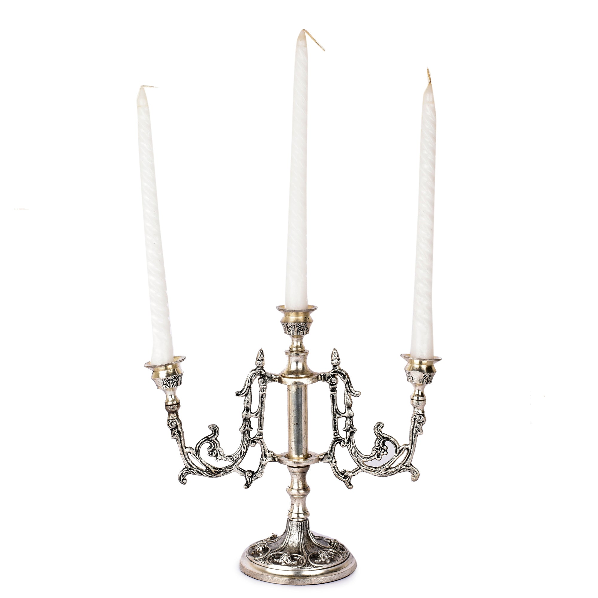Victorian 3 Pillar Candle Stand Silver Finish