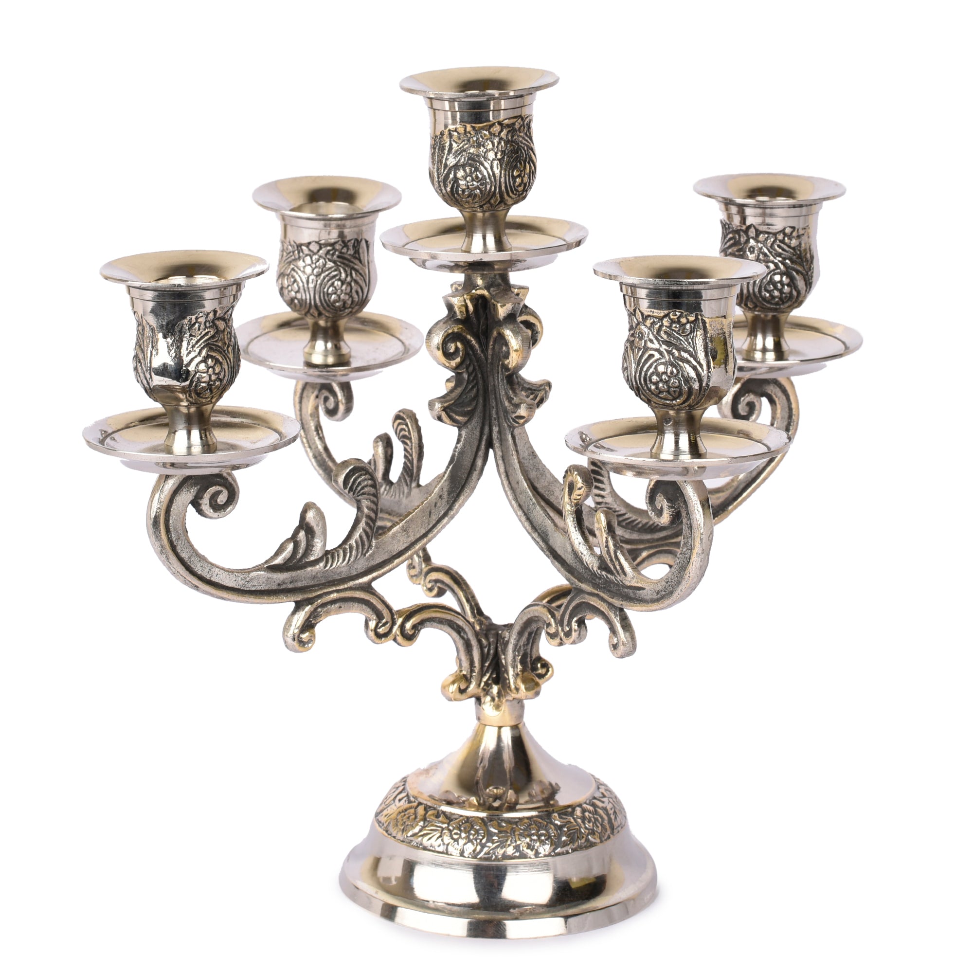 Victorian 5 Pillar Candle Stand Silver Finish